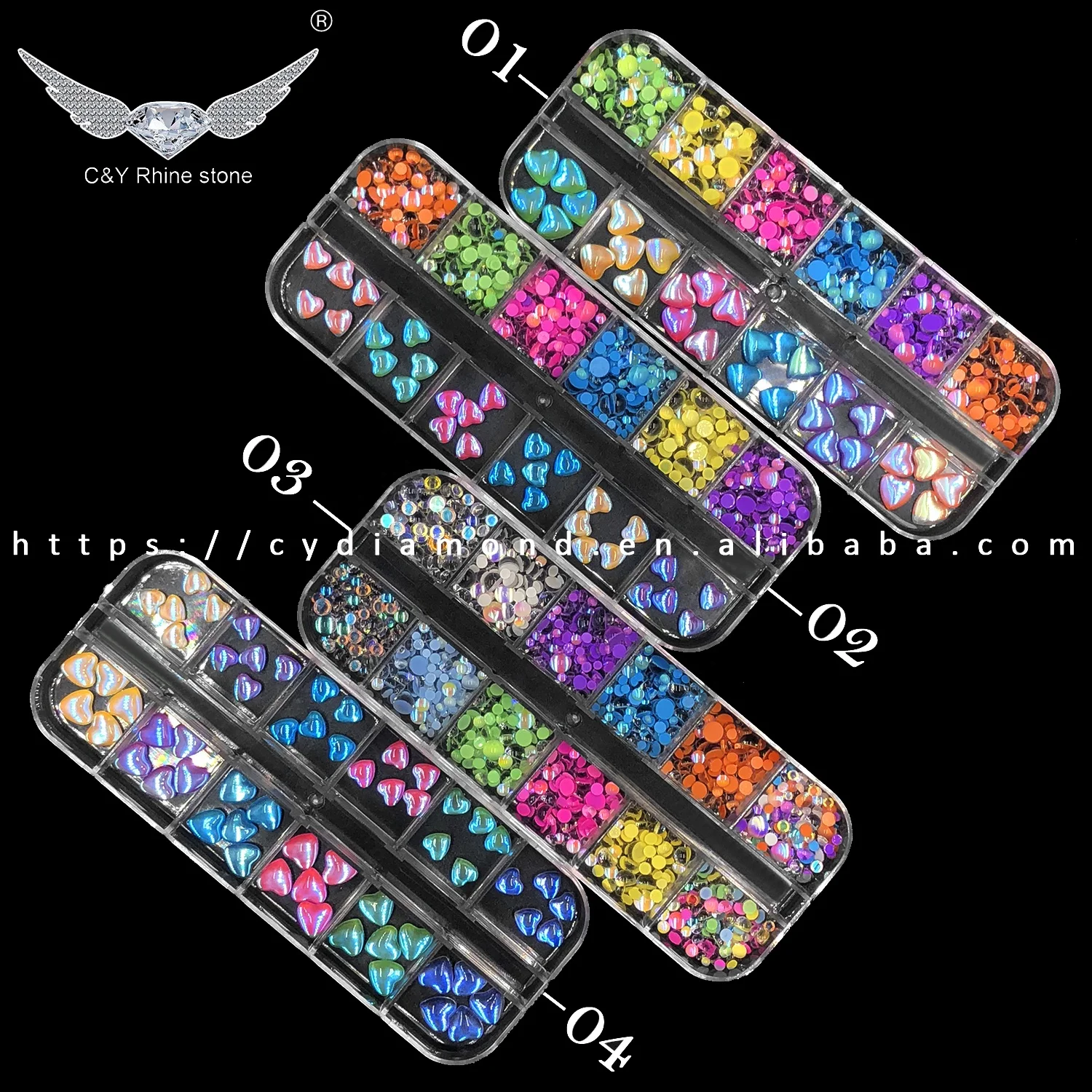 C&Y Half Pearls Beads Nail Stone Mix Shape Rhinestone Box Kit For Nails Flatback Glass Rhinestones