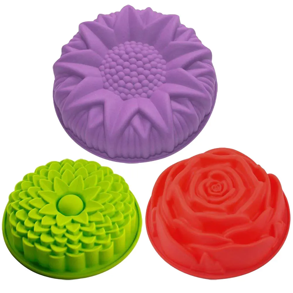 Hot Sale 3d Round Baking Mould Large Sunflower Chrysanthemum Rose Flower Baking Mold Flower Silicone Cake Mold