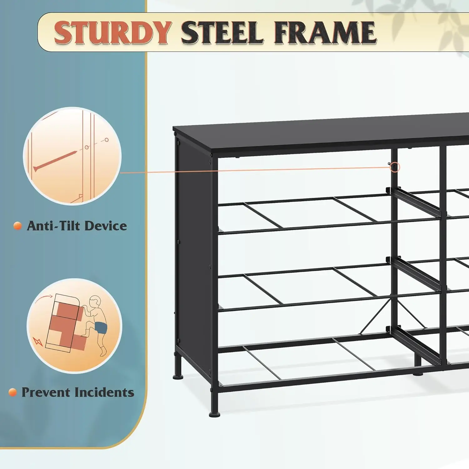 Dresser with 6 Drawers Dresser For Bedroom Living Room TV Stand Sturdy Steel Frame with Wooden Top Large Storage Drawer