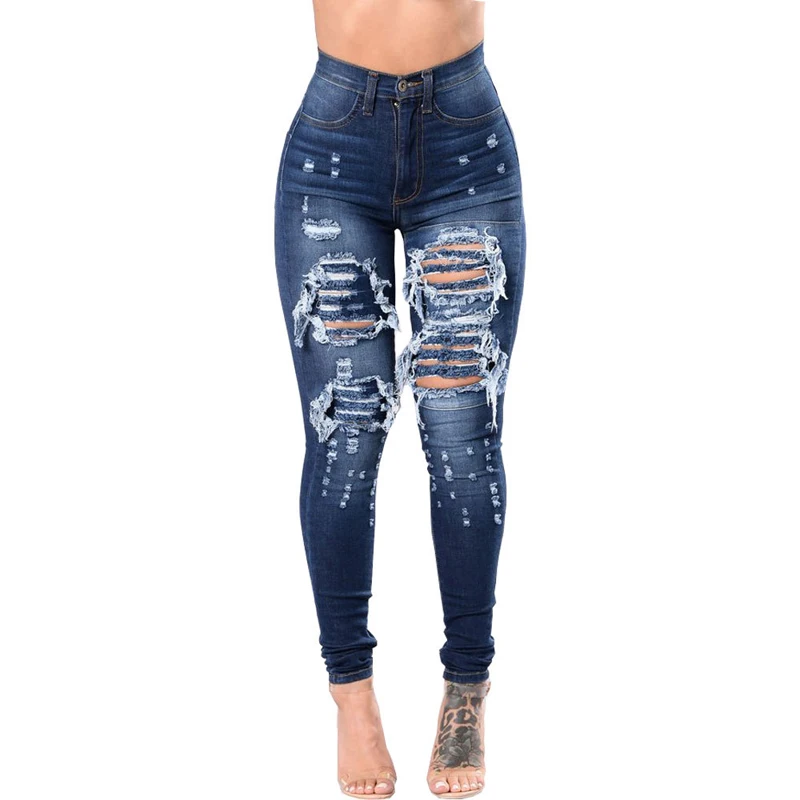 Wholesale Hot Sales Custom Stretchy Jean Women Slim Straight Ripped Jeans Mujer Skinny Pencil Style Distressed Jeans Women