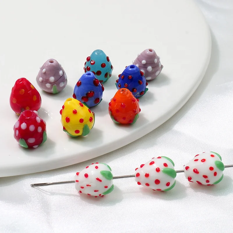 cute Loose Glass Strawberry Beads , Custom Lampwork Beads for Bracelet jewelry Making Bulk