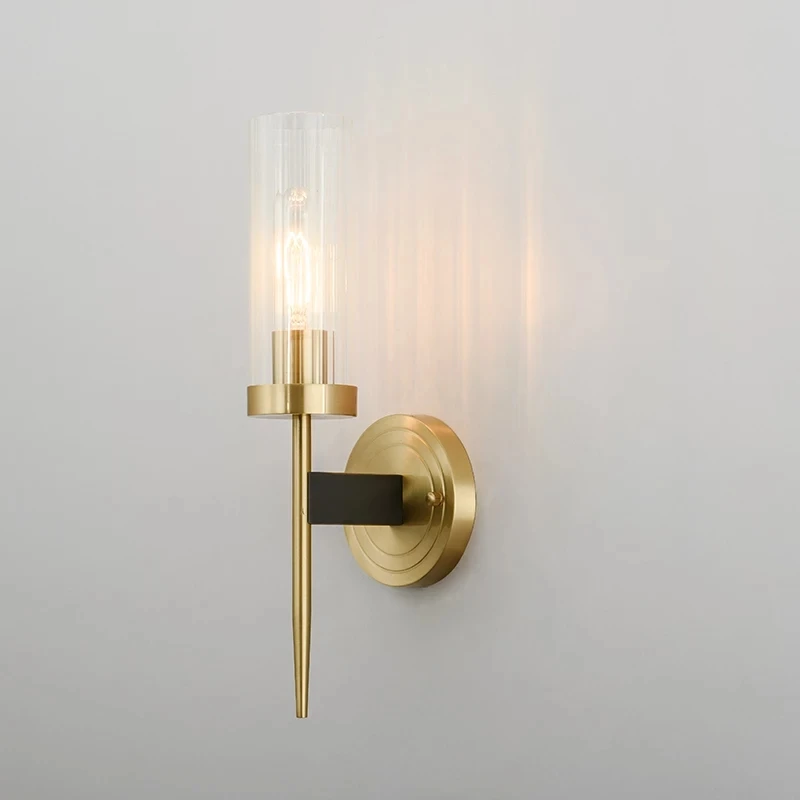 European modern bedroom copper wall sconce glass shade hotel reading bracket decorative mount wall light for home wall lamp