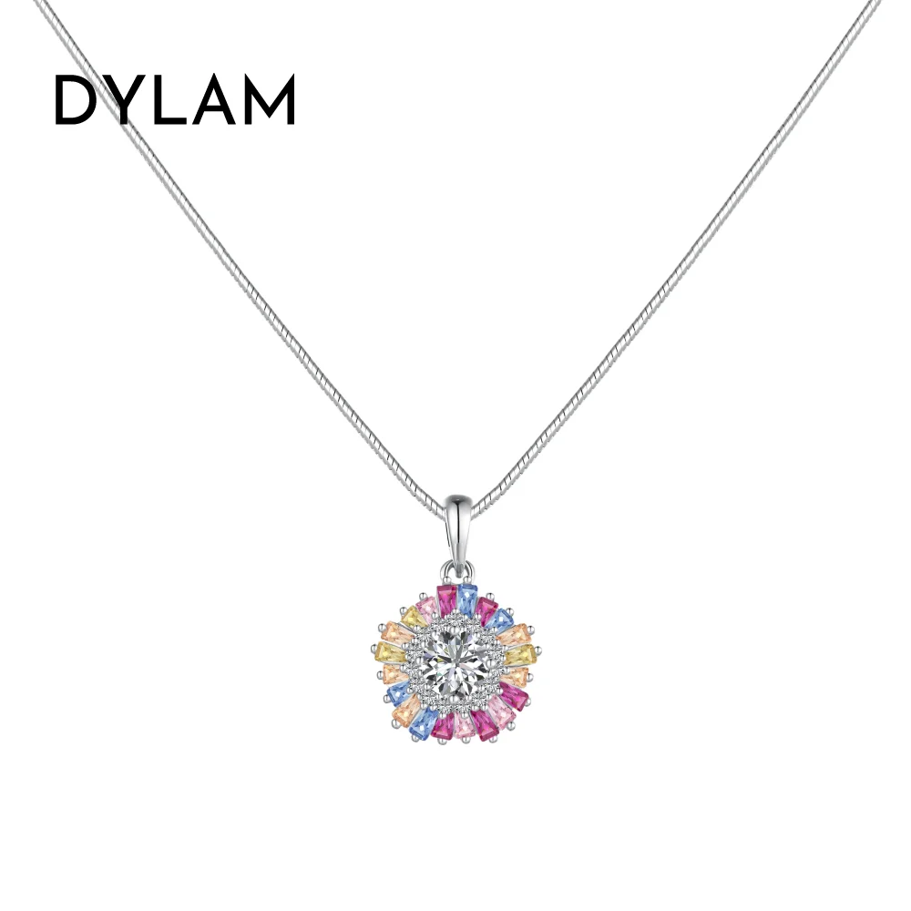 Dylam Classic Design 925 Sterling Silver Woman Pendant Necklace Sense Colorful Zirconia Design Chain Fine Jewelry Wholesale
