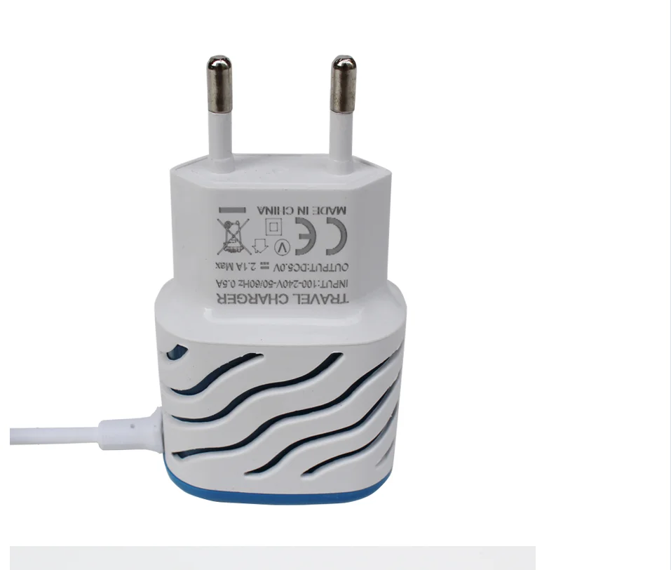 
Factory supply clear fire texture 2 USB cell phone charger with V8 micro usb cable LED light 