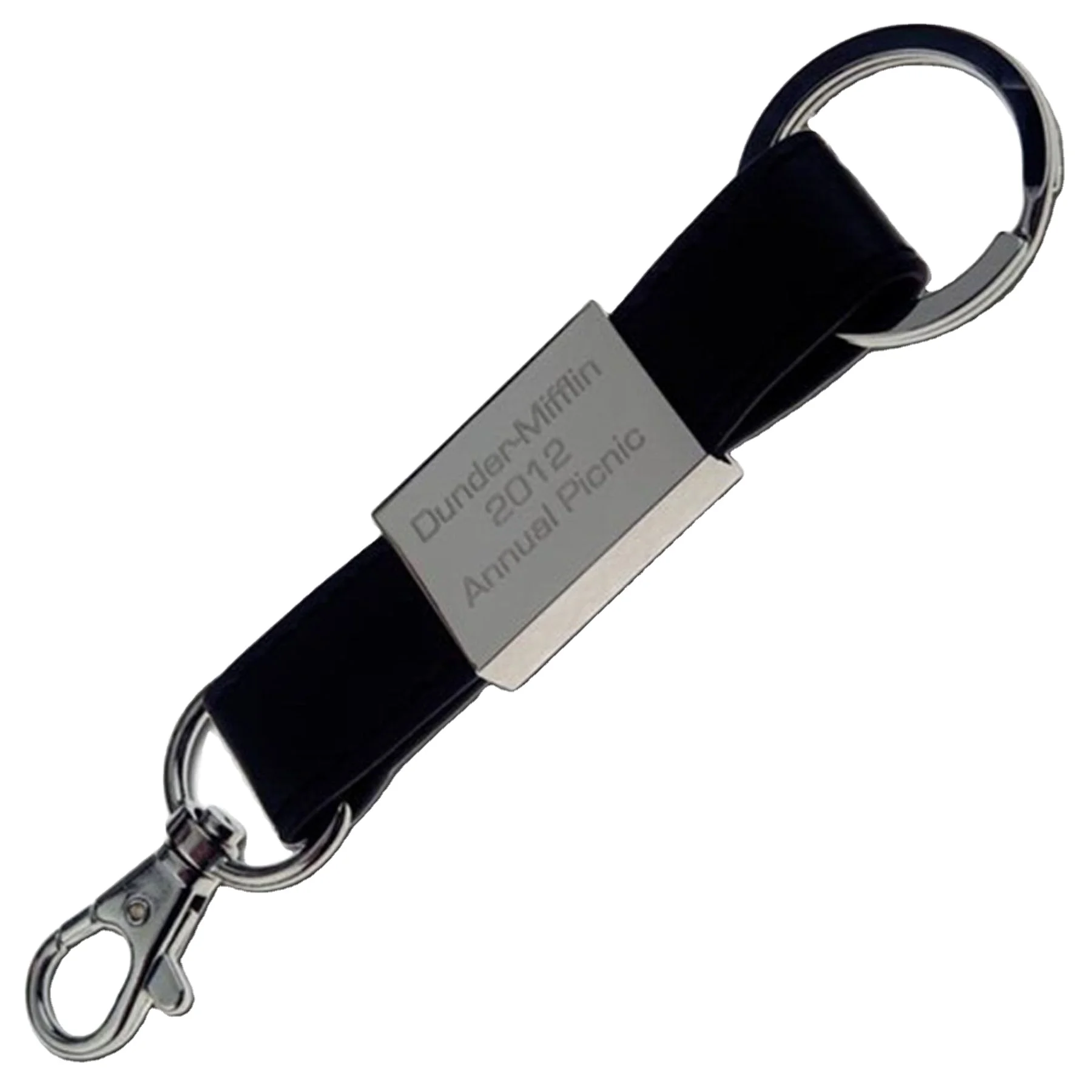 Faux Leather Strap Metal Keychain with Clip Engraved Key Tag