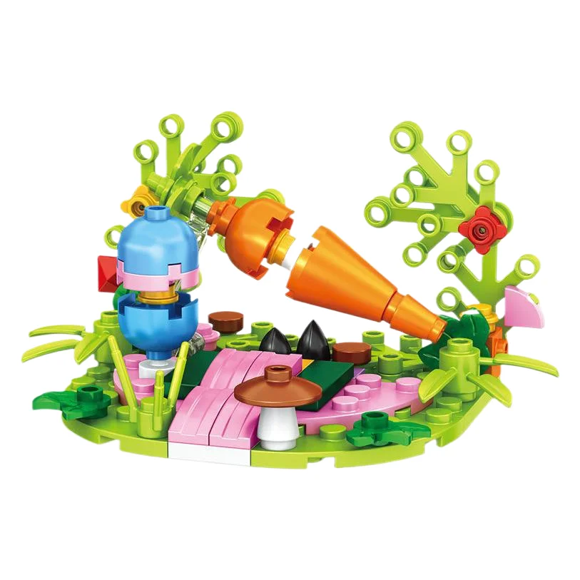 HY Toys Cross-border Compatible Easter 12-in -1 Small Particle Rabbit Eating Radish Insect
