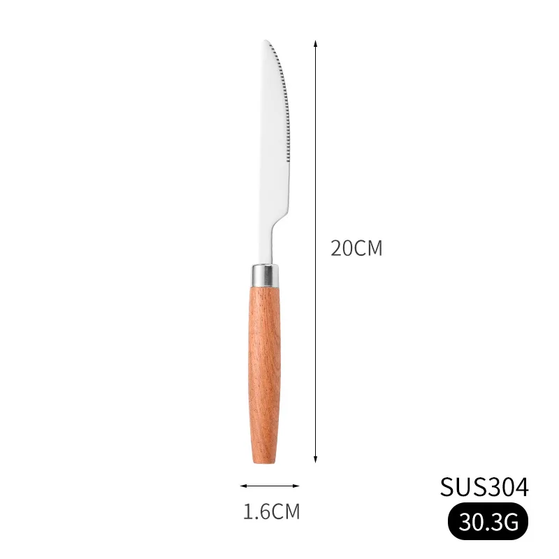 wood handle four pieces 304 stainless steel cutlery set for restaurant kitchen cutlery