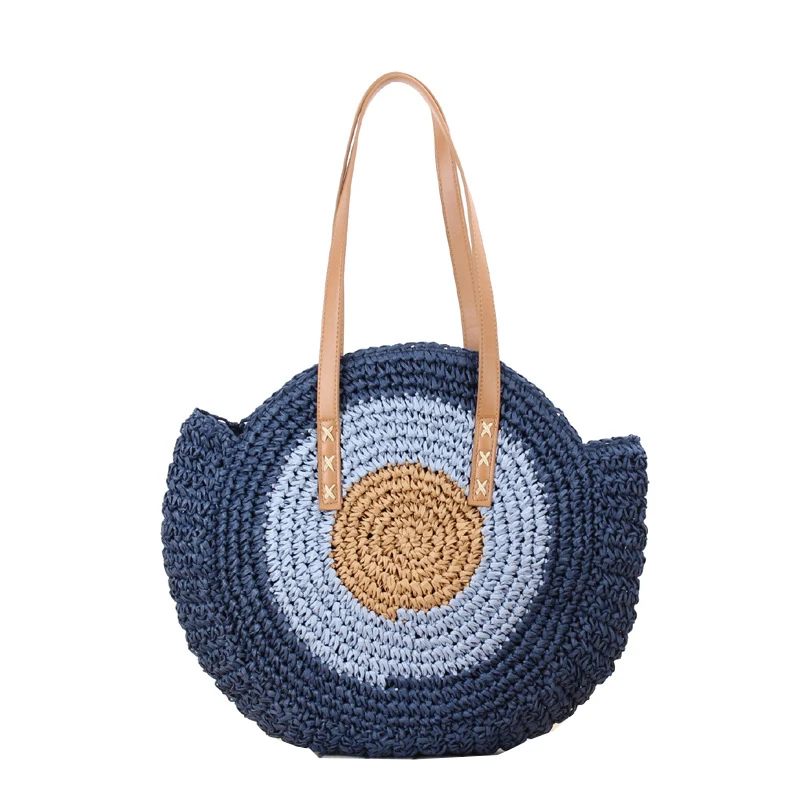 2022 New Product Women Crochet Big Round Eco-friendly Straw Paper Fringes Beach Bag Straw Women Handbags