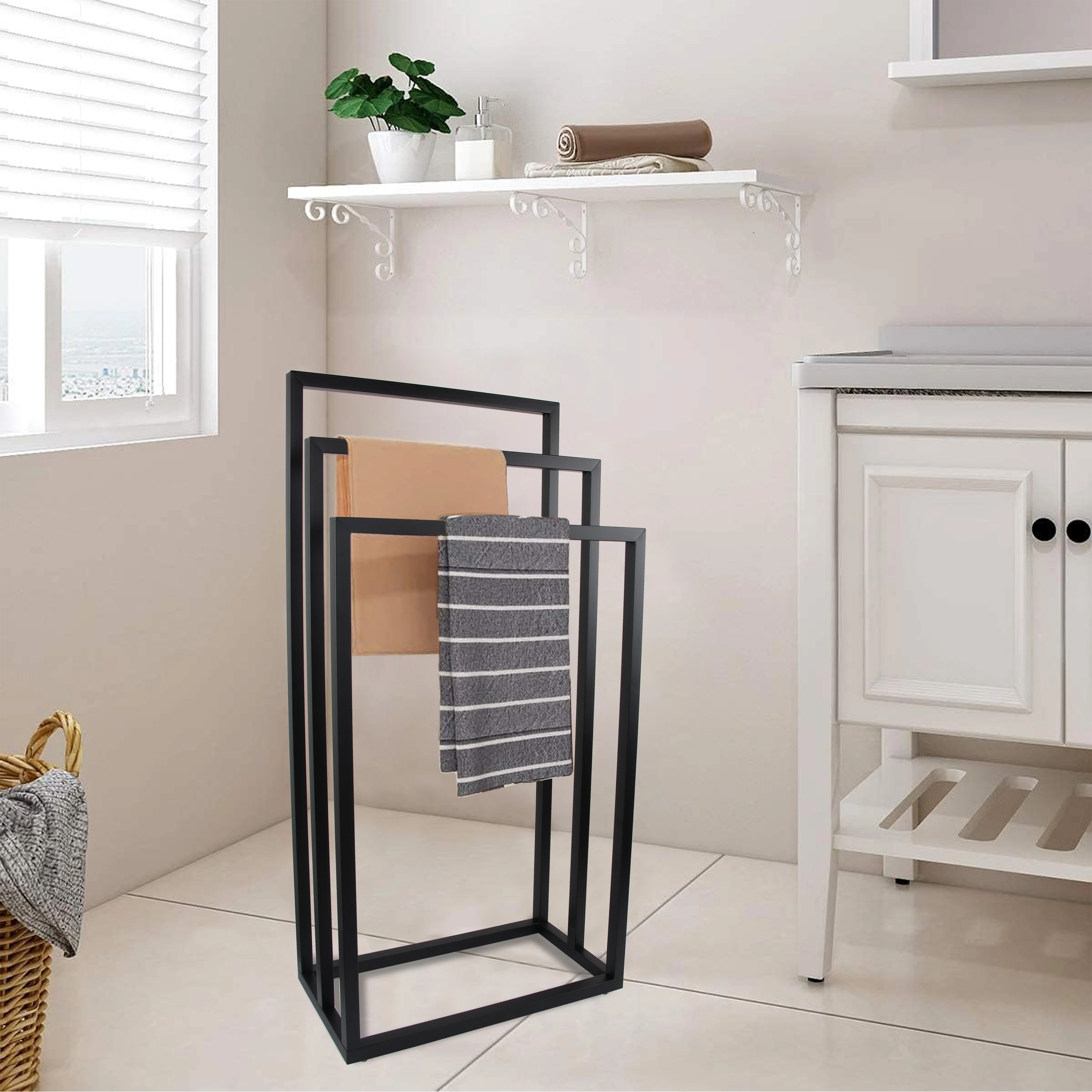 3 Tier Metal Blanket Ladder Holder Rack Free Standing Floor Towel Rack for Bathroom