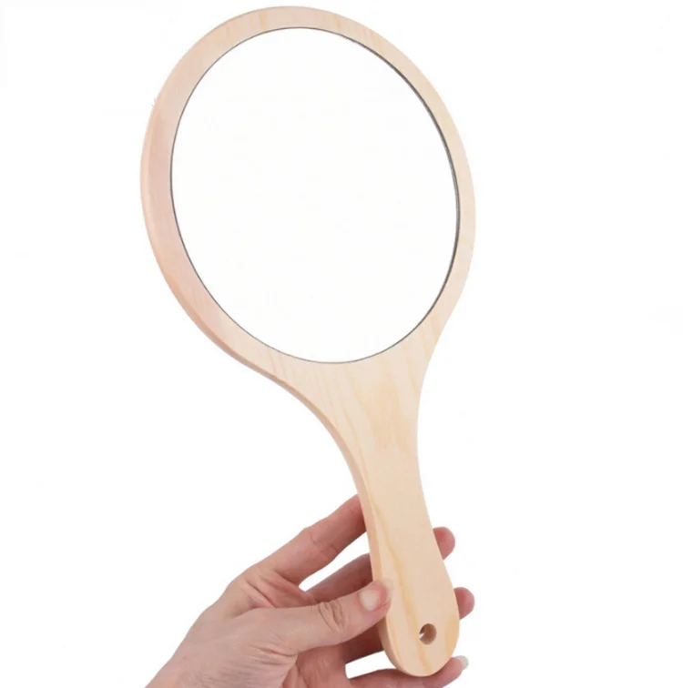 Wholesale  Wooden beauty salon hand-held cosmetic mirror Pocket Mirror With Handle bamboo