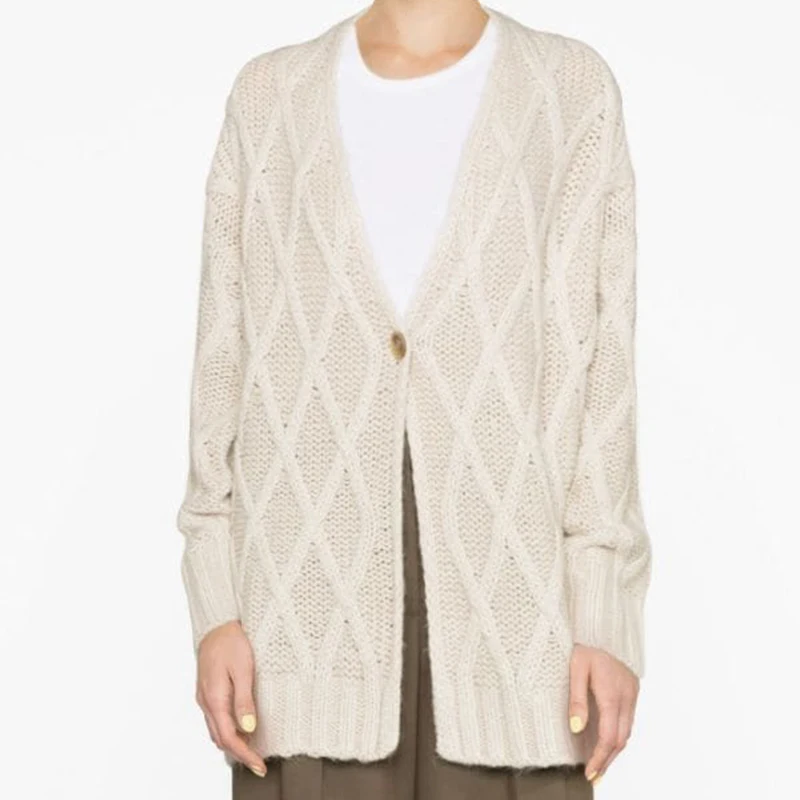 2024 Ladies V Neck Knitted Top Knitwear Fashion Plus Size Knit Cardigan Long Sleeve Women Loose Casual Sweater