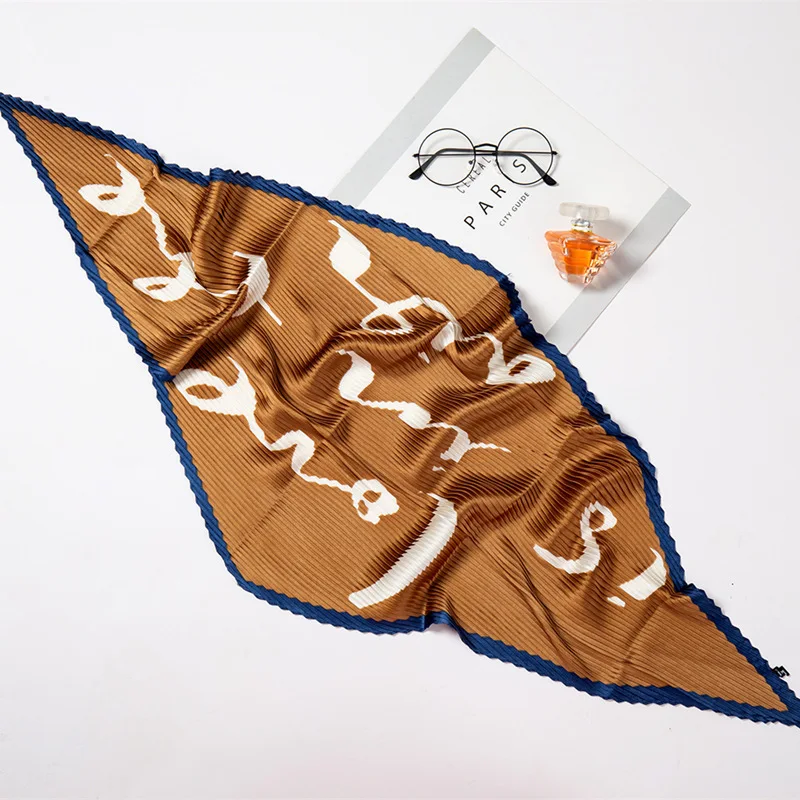 Оптовая продажа, атласные шарфы для волос Yucat 70x70 см, женский модный квадратный шелковый шарф с буквенным принтом для девочек