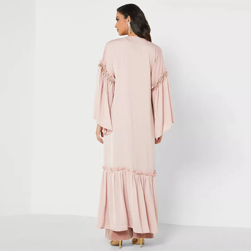 Puff SleeveLelaki Piyama Kurta Hot Sell Eid Turkey Solid Color Simple Islamic Clothing Women Abaya Muslim Dress