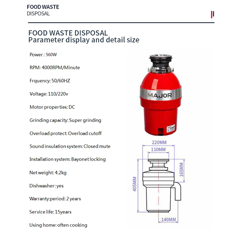 Factory direct MAJOR sales smart garbage disposal Kitchen food waste shredder household sink durable kitchen waste processor