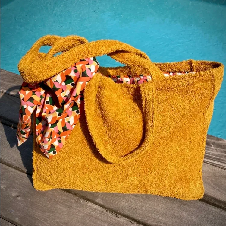 Customizable logo Terry Beach bag Towelling Shopping Handbag Recycled Terry Cloth Tote Bag for Women