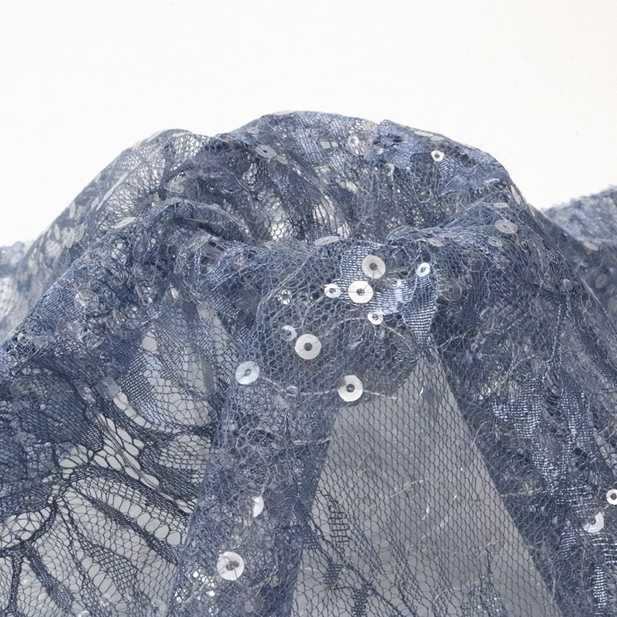 Stylish Luxury Flower Embroidered Bridal Dress Making Lace Fabric for Wedding and Party with 3mm 5mm Transparent Sequin