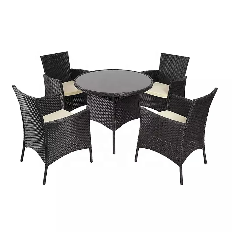 4 Seats Steel Frame Wicker Garden Furniture Coffee Dinning Tea Table And Chairs Set