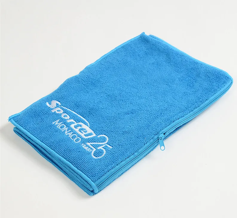 Soft and absorbent microfiber swimming towel gym towel with pocket