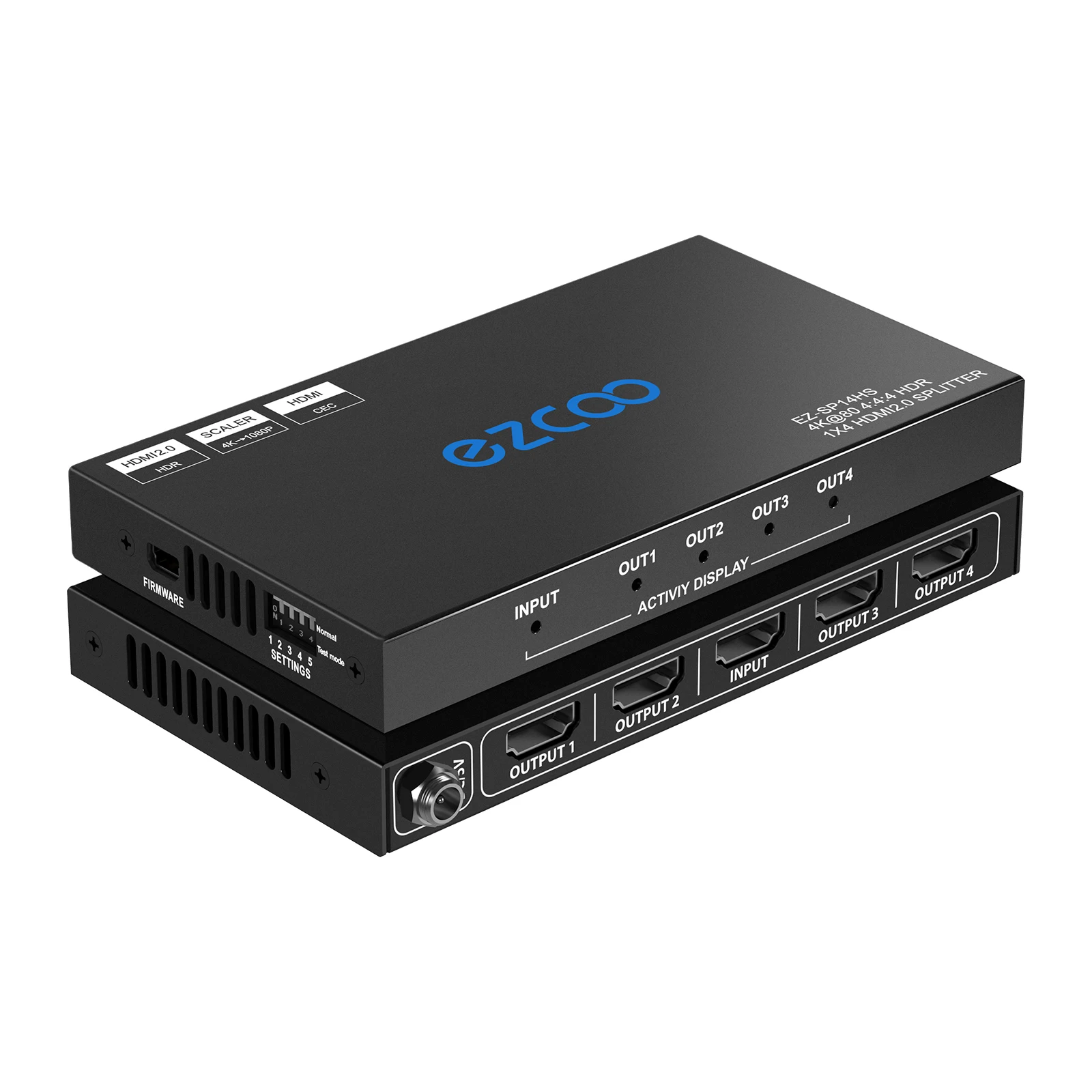 HD-MI Splitter 1x4 4K 60Hz 4:4:4 HDR 1080p 120Hz Atmos CEC HD-MI Down Scaler 4K to 1080P Separate EDID DIP Switch