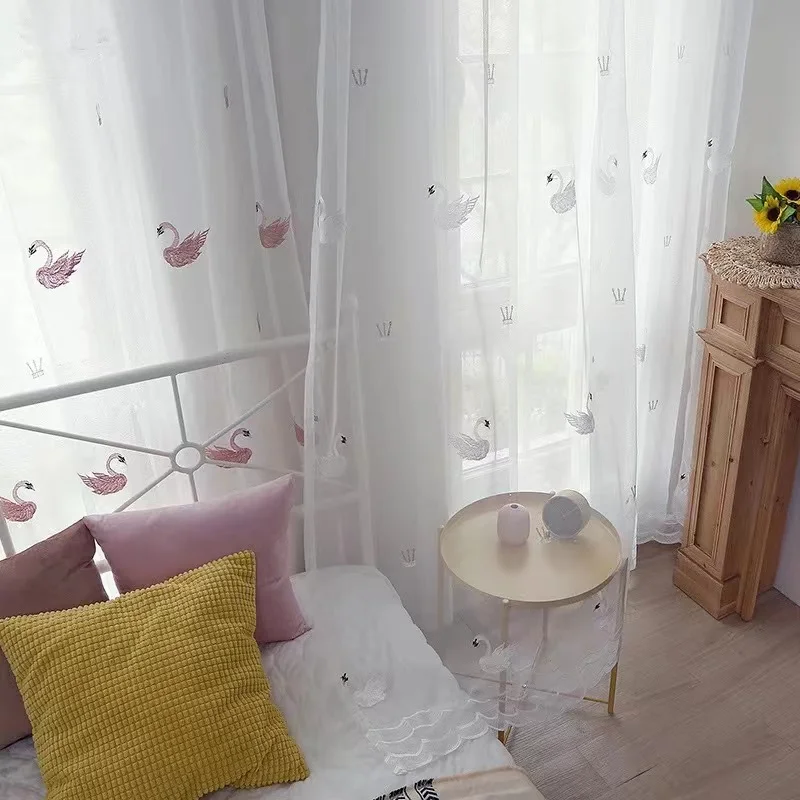 Professional Wholesale Fresh Style Swan Pattern High End Luxury Embroidered Curtains Fabric