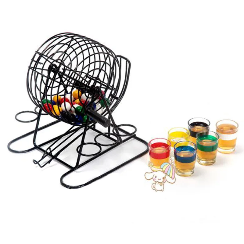 Gaming Game Bingo Game Set - 8-Inch Metal Cage with Plastic Masterboard, 75 Multi-Color Bingo Balls, Bingo Cards and Bingo Chips