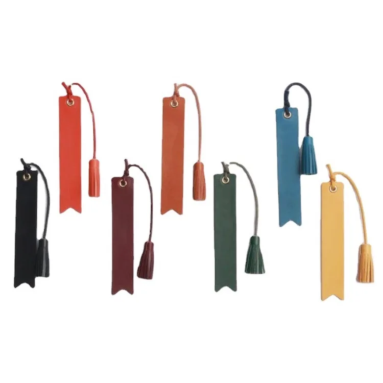 Custom Handmade Fashionable Brown Leather Bookmark With Tassel Nordic Style Embossed PU Leather Bookmark