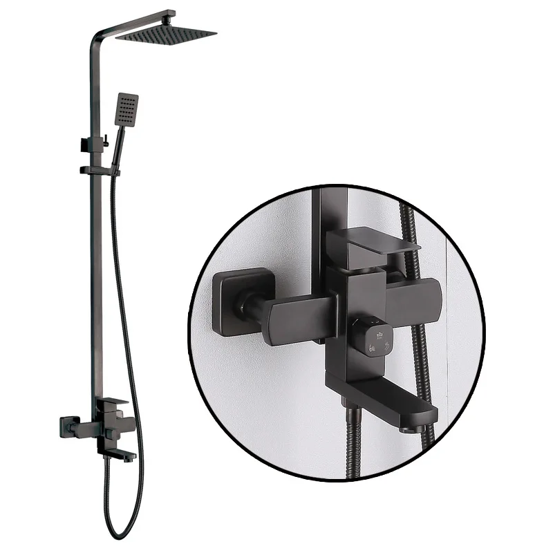 Black Bathroom 304 Stainless Steel Brushed Rainfall Wall Mounted Shower System Sets Bath Hot and Cold Rain Shower Faucet Set