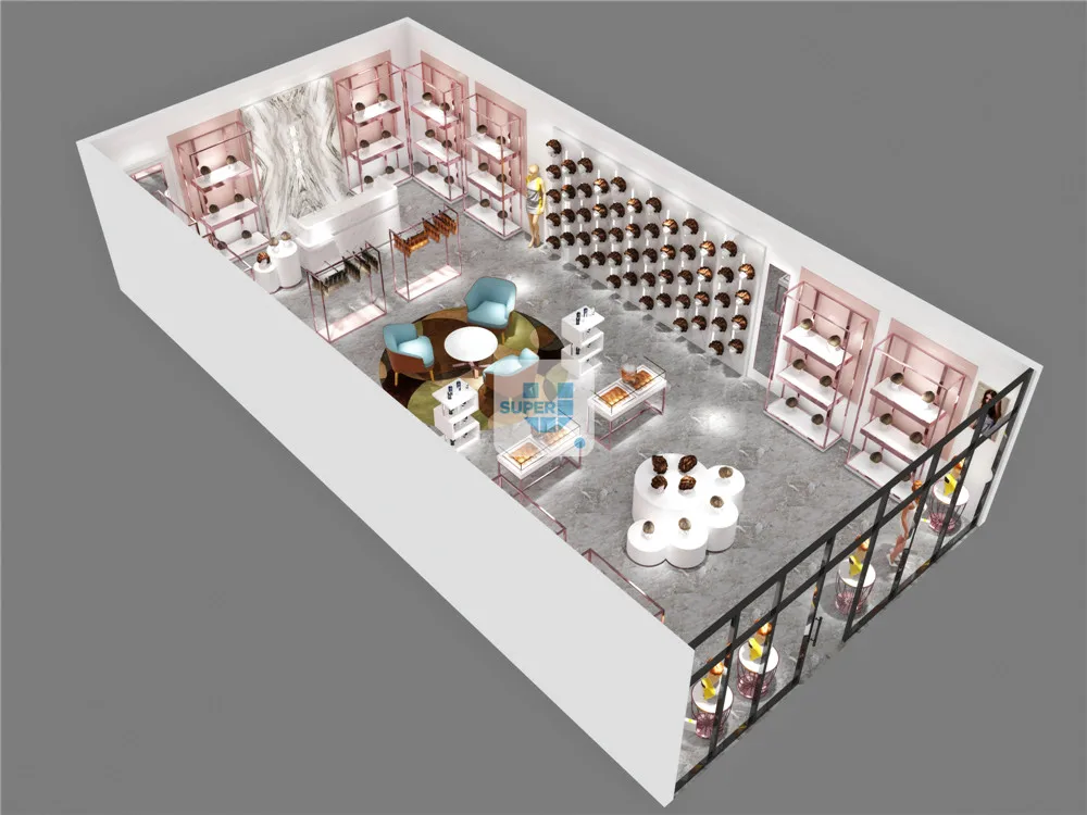 Beauty Shop Design Rack Hair Wig Retail Gold Display Shelf Custom Wig Salon Displays for Hair Extension