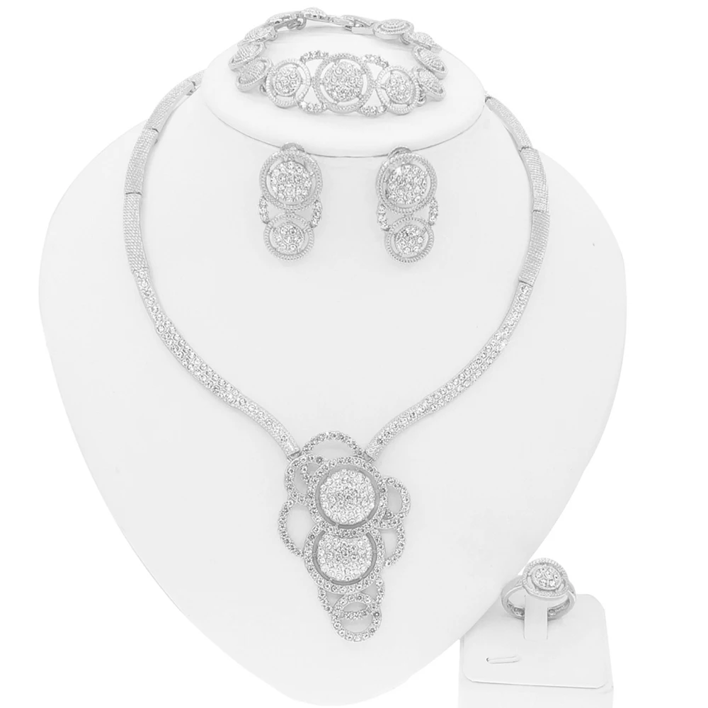 Shiny Round Shape Collar Jewelry Sets Copper Alloy Gold Plated Fashion Dubai Gold Series Jewellery Women Party Dating Banquet