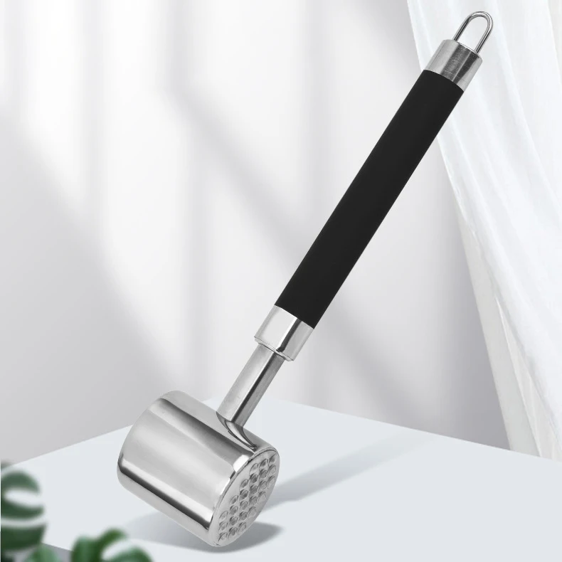 10.7 inch Double-sided Meat Hammer Steak Pounder Meat Mallet Pounding 430 Stainless Steel Meat Tenderizer with Hook