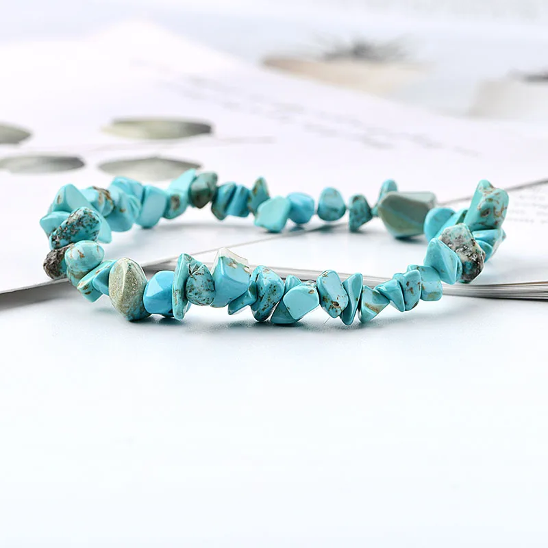 Elastic Healing Irregular Gemstone 7 Colors Chakra Chipped Stone Gravel Chip Bracelets 7.5'