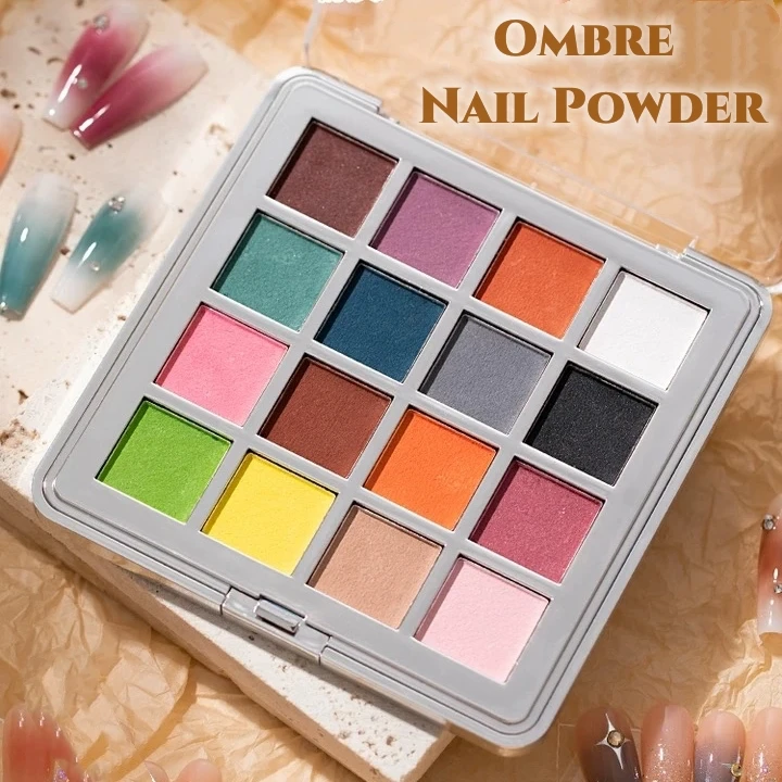 MyBeautyNails Custom Logo Acrylic Powder Bulk Solid Gradient French Ombre Rub on Compressed Pigment Nail Color Palette