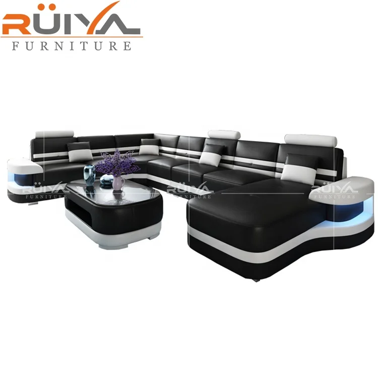 China wholesale price modern corner sofa sets 7 seater for living room with LED Light