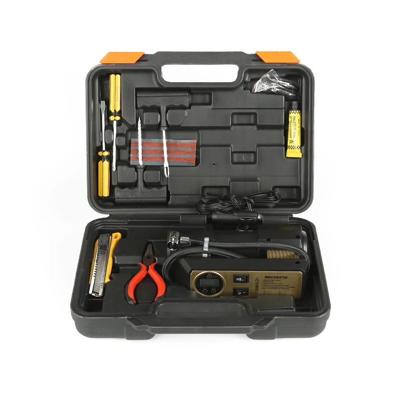 
Mini Car Air Pump Compressor Led Light Car Tire Inflator With Toolbox 