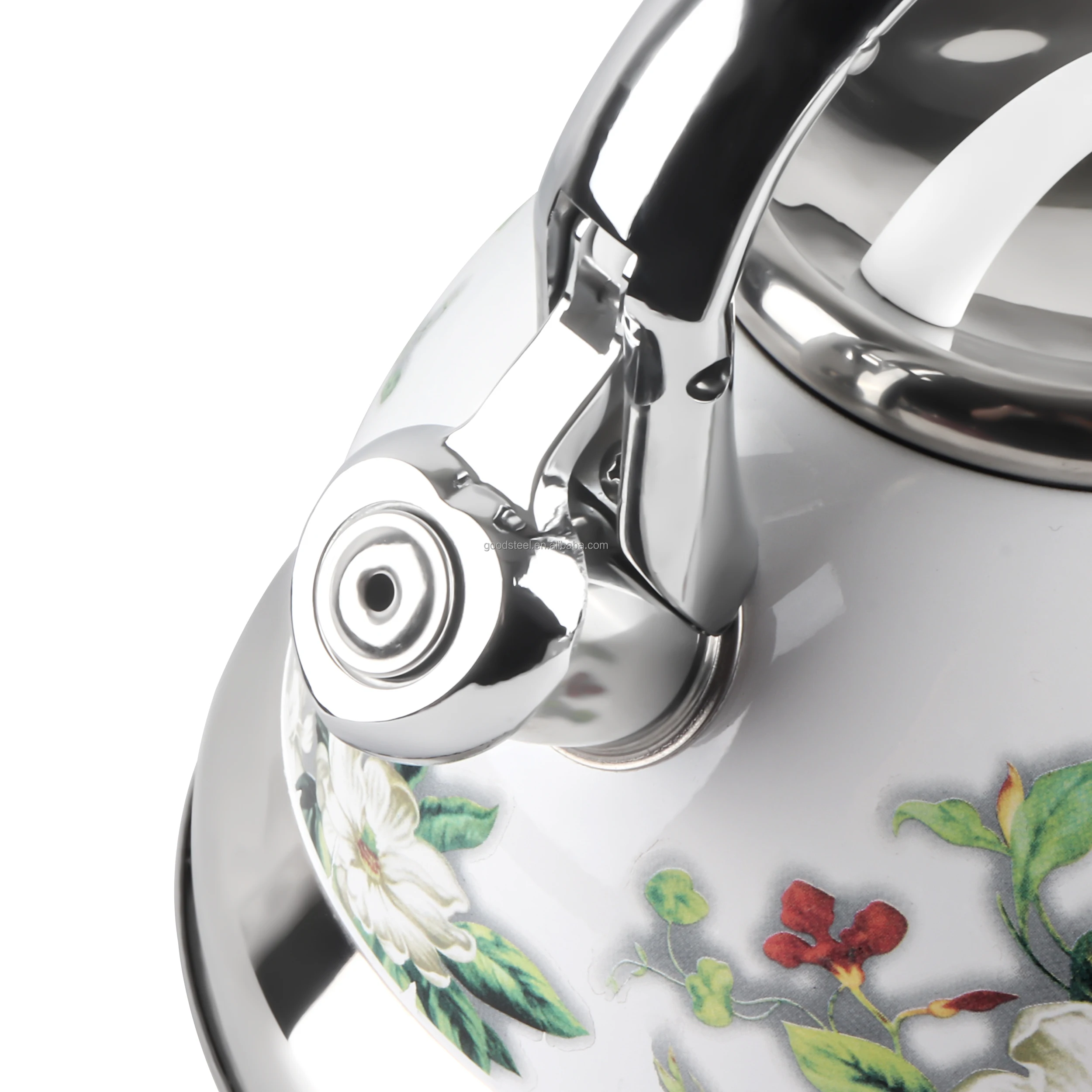 3.0L Unique Stainless Steel Whistling Tea Kettle with Classic Flower Decal for Hotels and Water Usage