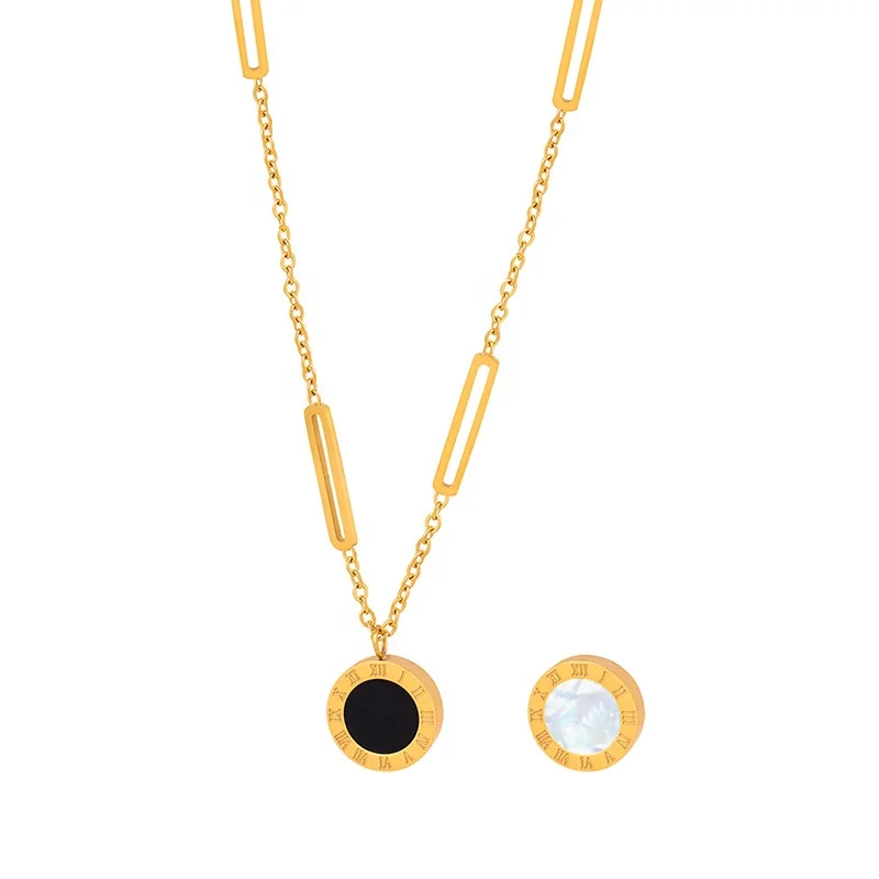 18K Gold Plated Stainless Steel Jewelry Gemstone Jewellery Tiger Eye Black Agate Rose Quartz Natural Gem Stone Pendant Necklace