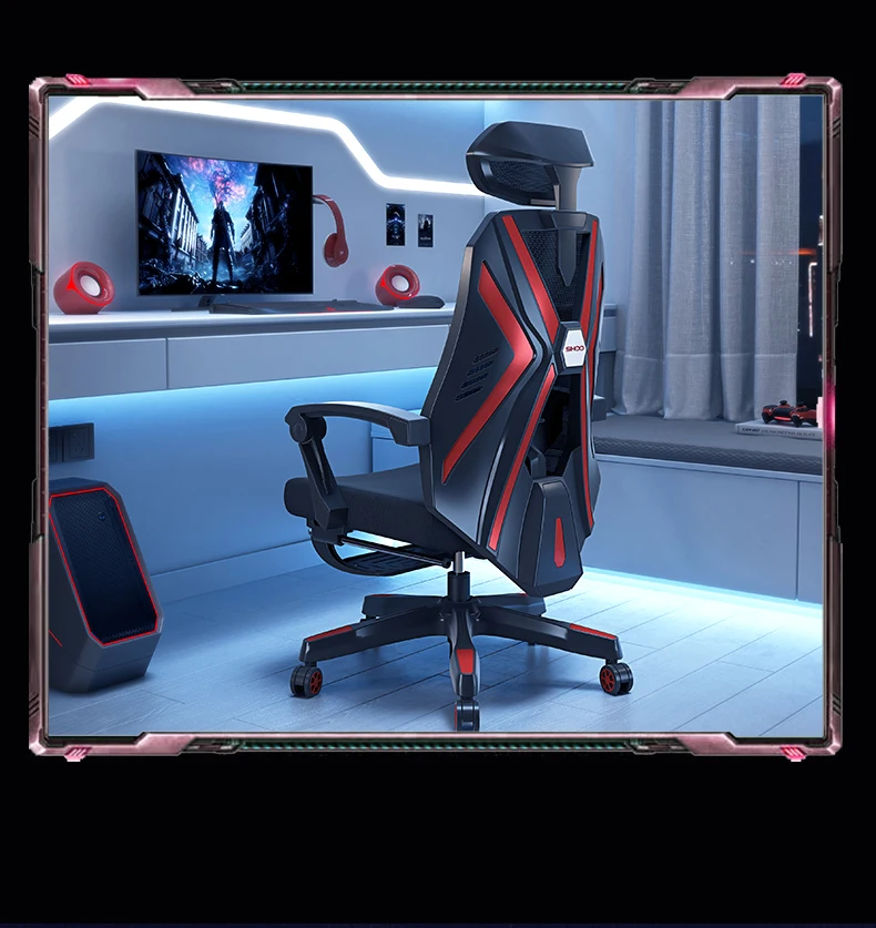 Patent design robot Gundam backrest mesh upholstery racing gaming chair with lights and speakers for game players
