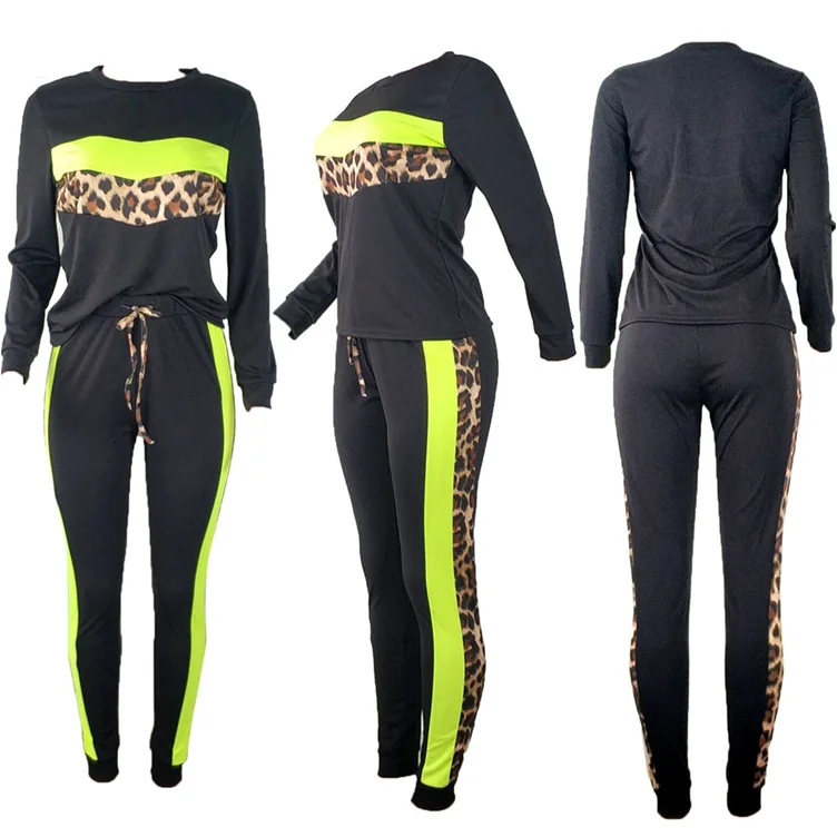 
*GC-9091008 2020 new arrivals casual leopard stripe color matching wholesale women Hot High Quality pants 2 piece sets 