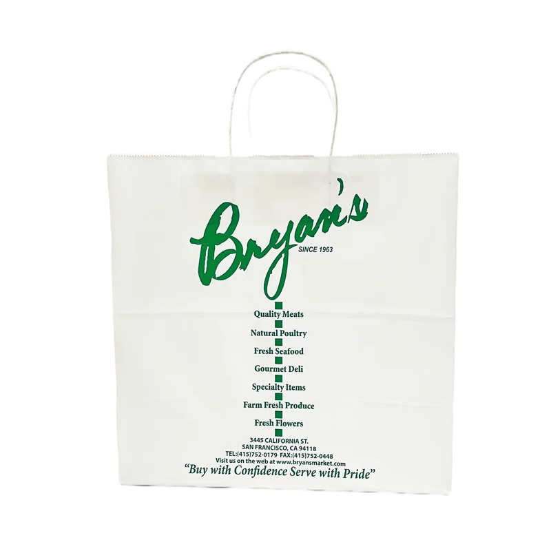 Custom printed recycled biodegradable grocery white kraft paper bags for food packing