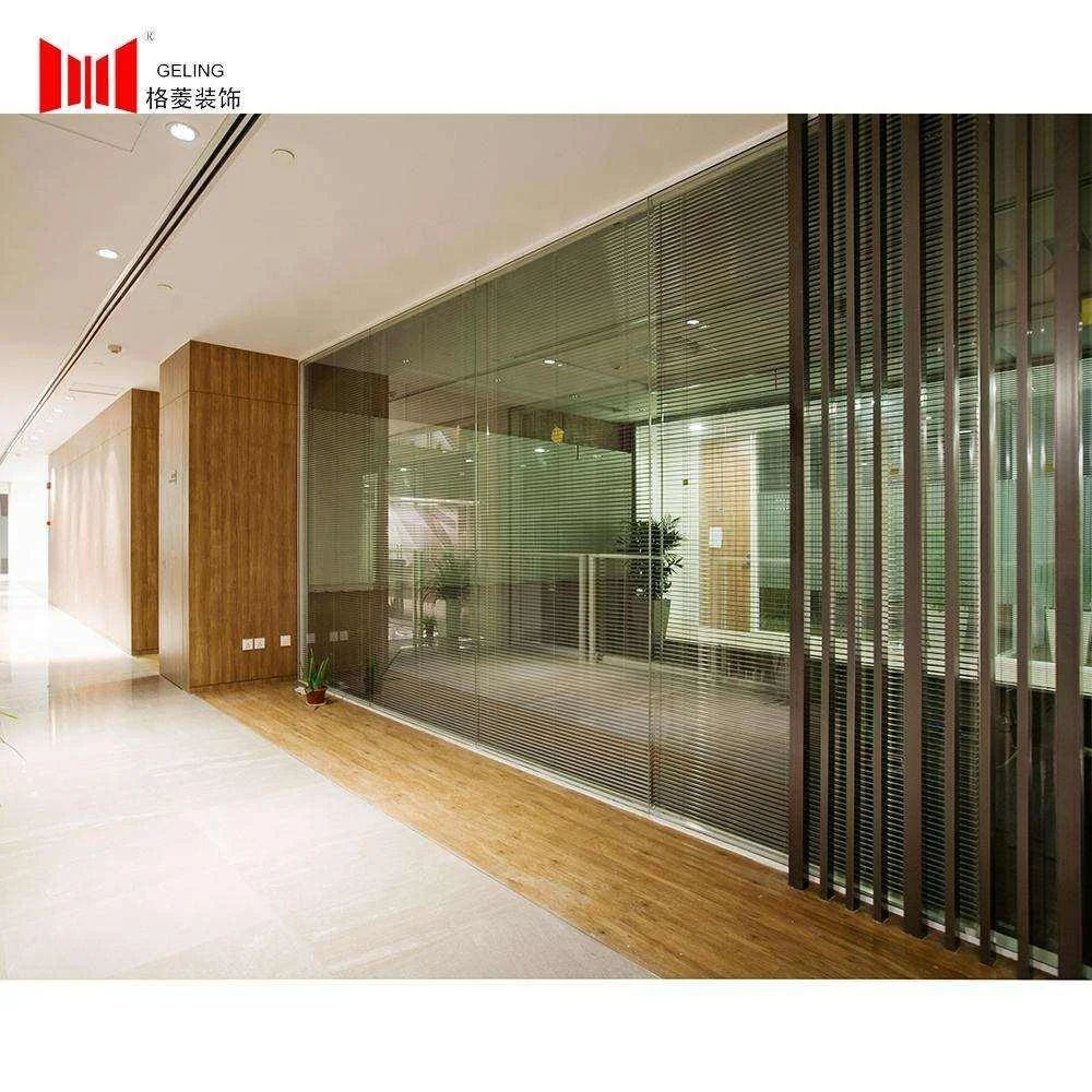 2021 hot sell double tempered glass aluminum frame fixed office partition house wall with shutter