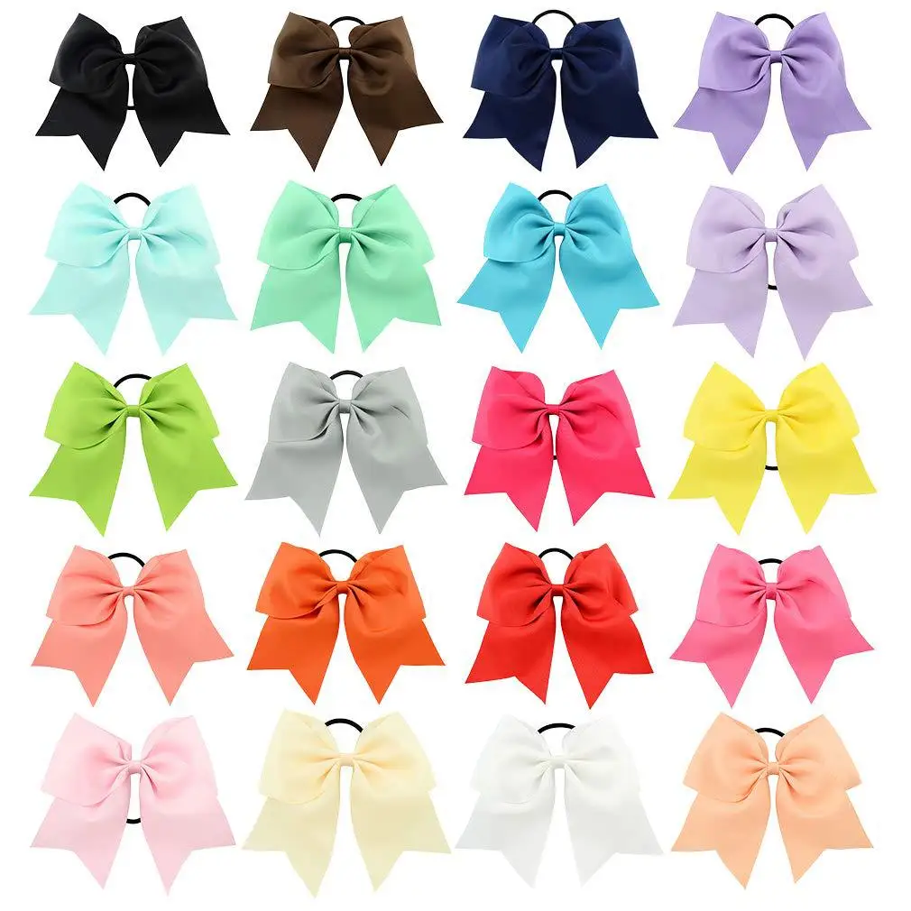 8 inch Plain Ribbon Cheer Bow With Elastic Band For Girls Kids Large Cheerleading Bows Ponytail Hair Accessories