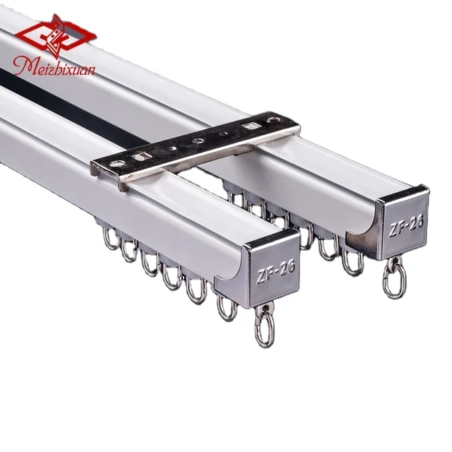 Modern double bay window outdoor oriental tension flat curtain rail