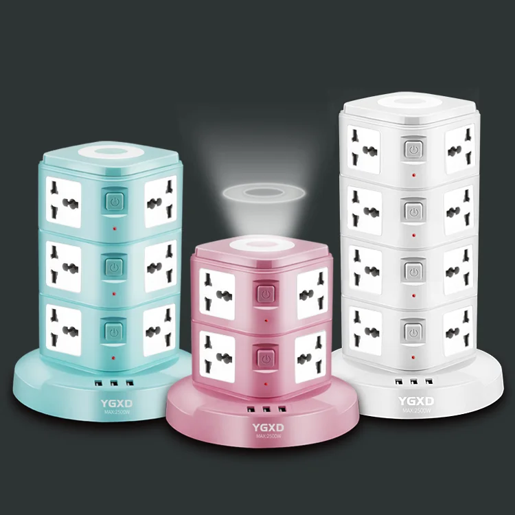 
2020 amazon hot sales Universal power strip tower with night lamp power strip socket extension socket with usb 