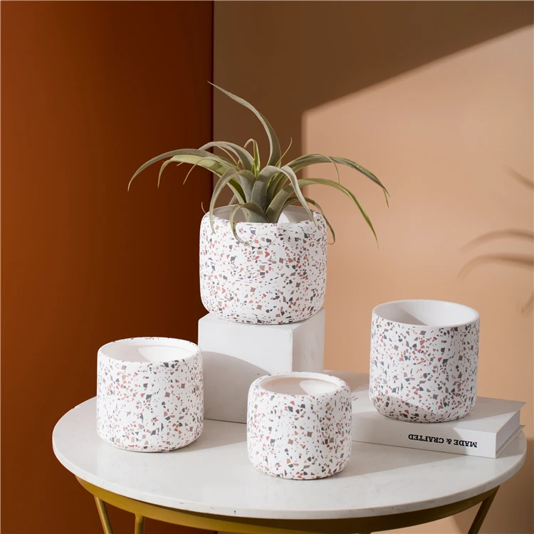 Cheap home garden decoration cylinder succulent planter custom ceramic terrazzo flower pots for balcony