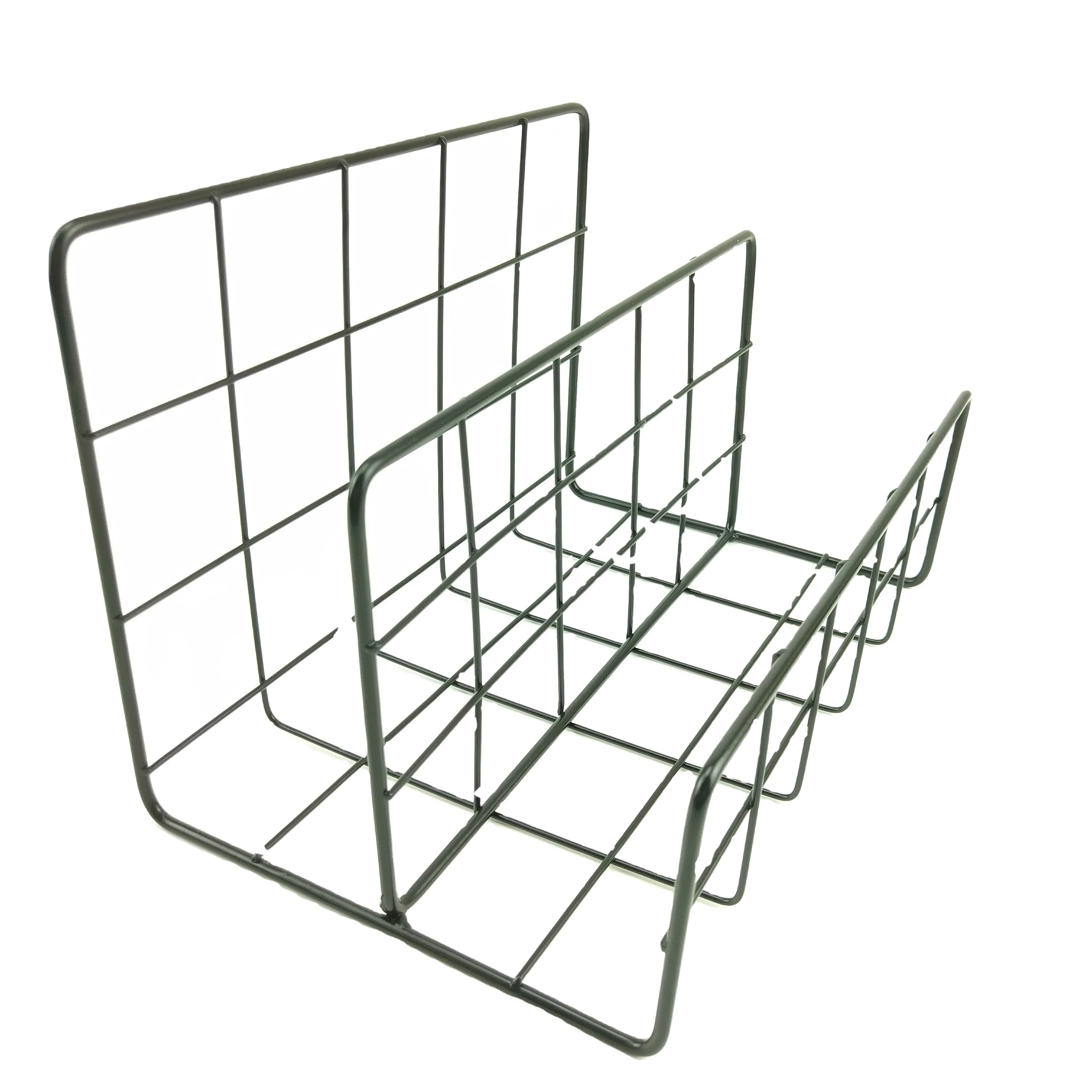 Black Metal School Office Supplies Desk Organizer Magazine Holder  with 3 Storage Slots Mail Holder