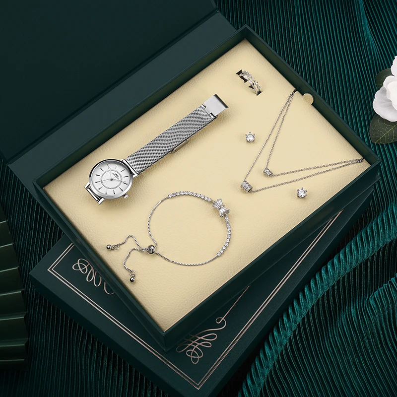 IBSO Luxury Green Watch Set Gift For Women Luxury Stainless Steel Jewelry Set For Lovers Quartz Watches