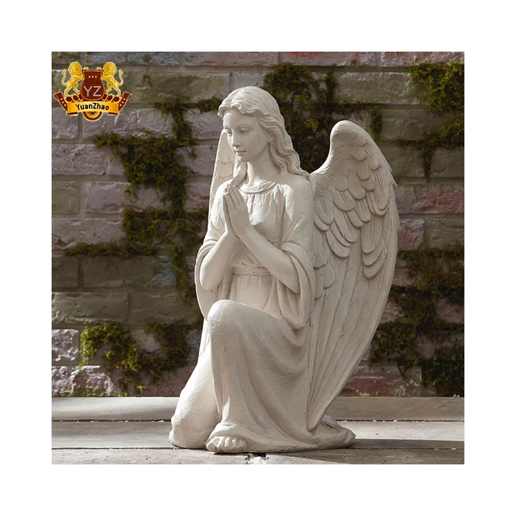 Wholesale Stone Carving Life Size Angel Garden Statues Sympathy White Marble Garden Statue Winged Angel Figurine Natural Stone