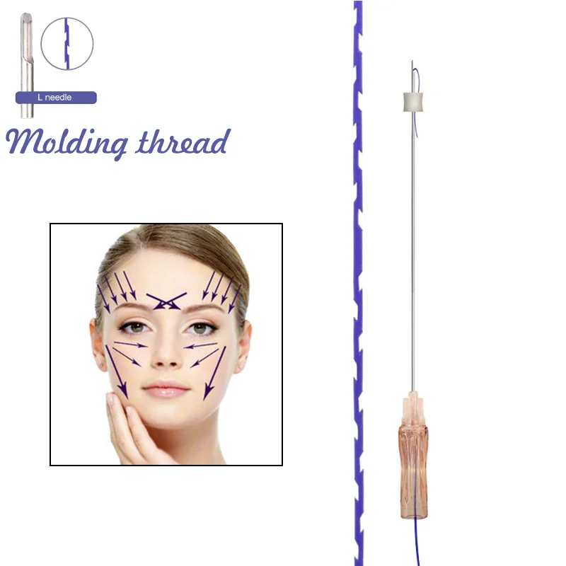 Strong effect face lifting absorbable  barbed molding cog 19G100mm sharp needle PDO threads for eye brow