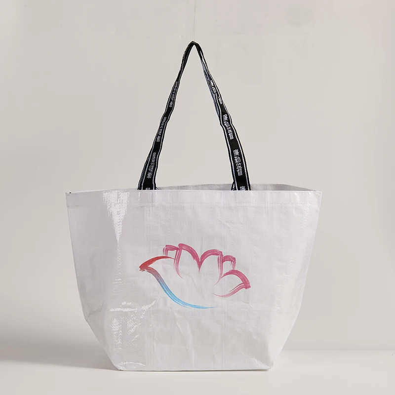 Personalized minimalist customized PP woven shopping bag large capacity reusable environmentally friendly shopping tote bag