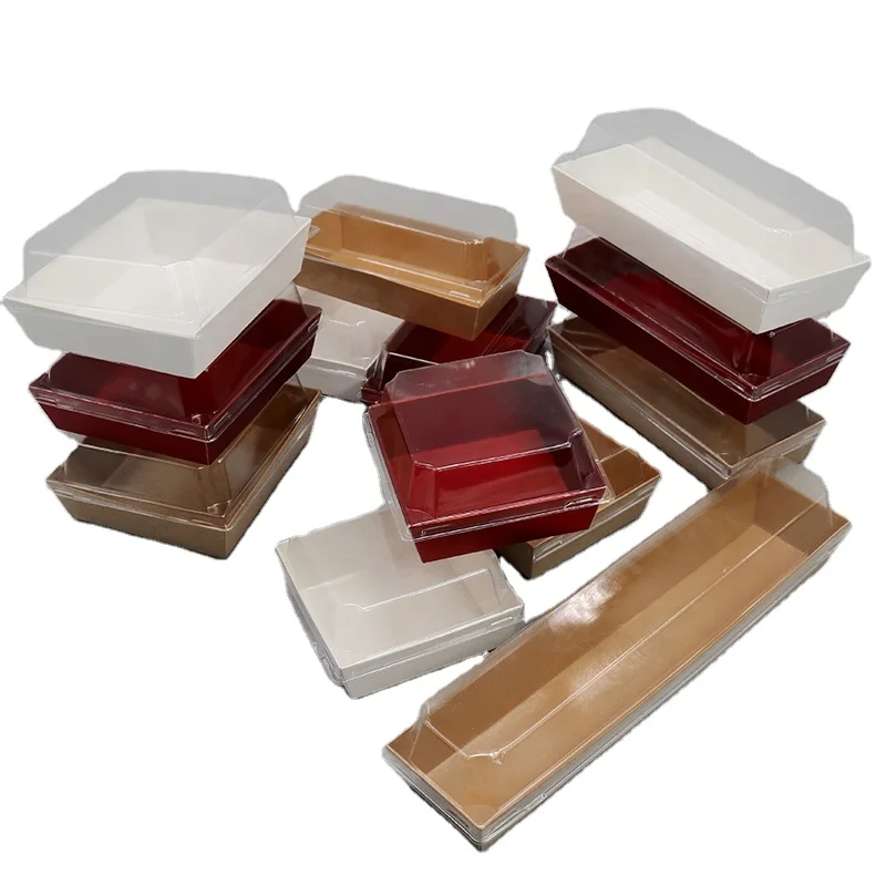 Custom design sushi paper food box cake disposable paper container with PET lid